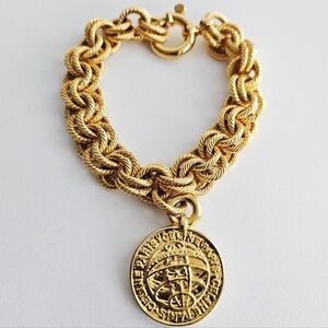 Celine Gold-plated Chunky Rope Chain Bracelet With Globe Medalion